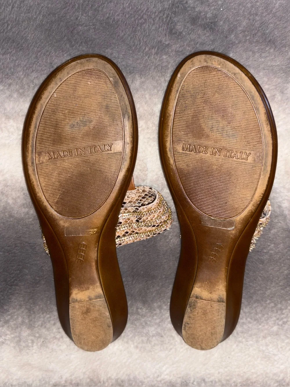 Toscanella Brown Leather Snakeskin Rhinestone Thong Sandals Sz 10 Made in Italy